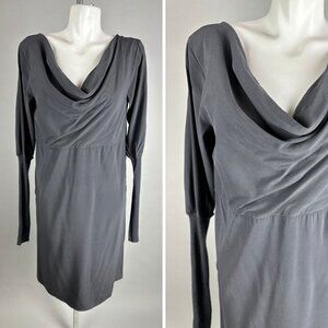 Kristensen Du Nord Gray Silk Cashmere Long Sleeve Draped Dress Italy Size 2 Medi